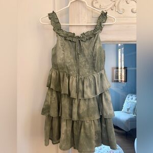 Cider Sage Green Tiered Mini Dress